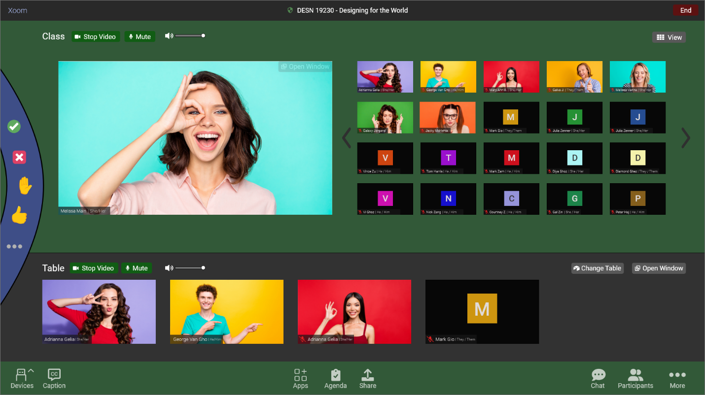 Different sections of the application light up when speaking